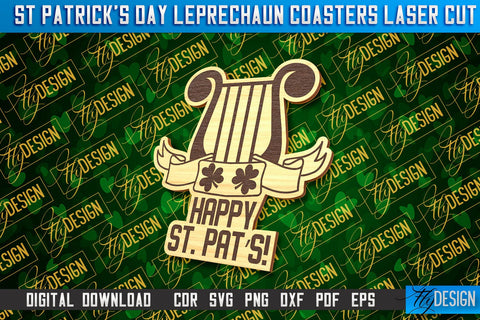 St. Patrick's Day Leprechaun Coasters | Laser Cutting File | CNC File SVG Fly Design 