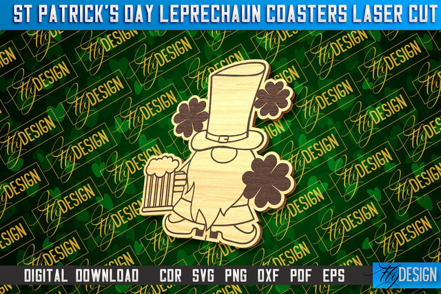 St. Patrick's Day Leprechaun Coasters | Laser Cutting File | CNC File SVG Fly Design 