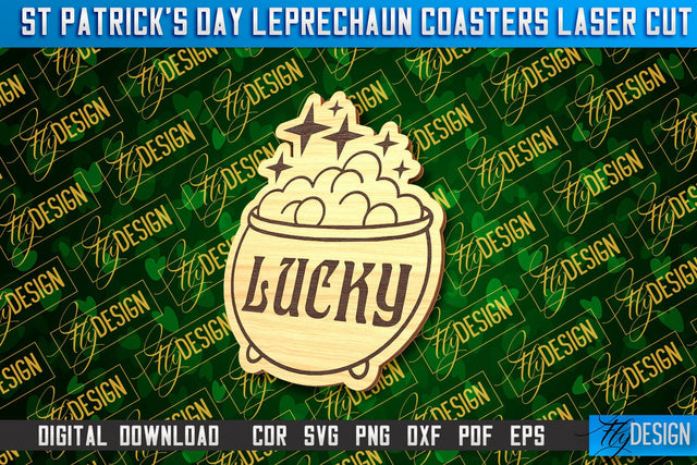 St. Patrick's Day Leprechaun Coasters | Laser Cutting File | CNC File SVG Fly Design 