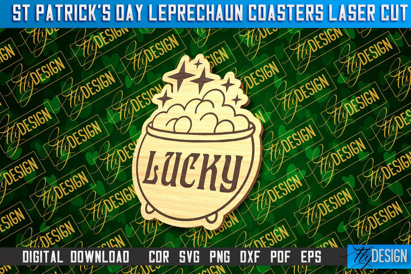 St. Patrick's Day Leprechaun Coasters | Laser Cutting File | CNC File SVG Fly Design 