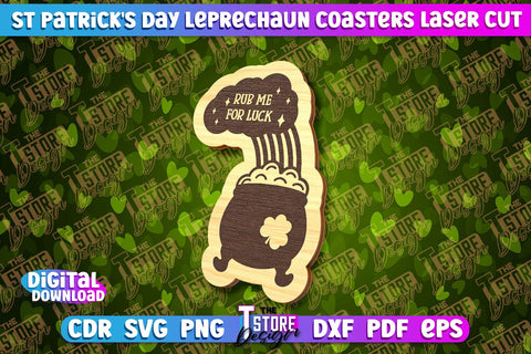 St. Patrick's Day Leprechaun Coasters | Laser Cutting File | CNC File SVG The T Store Design 