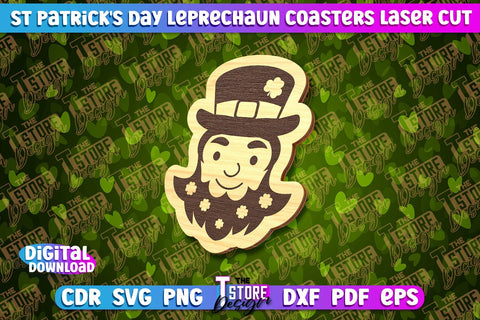 St. Patrick's Day Leprechaun Coasters | Laser Cutting File | CNC File SVG The T Store Design 