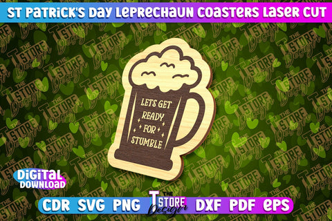 St. Patrick's Day Leprechaun Coasters | Laser Cutting File | CNC File SVG The T Store Design 