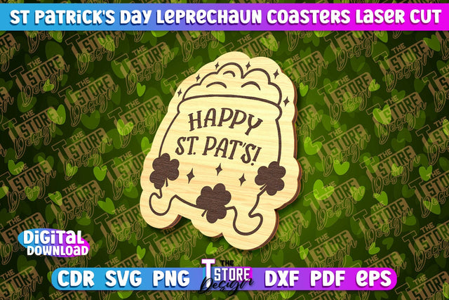 St. Patrick's Day Leprechaun Coasters | Laser Cutting File | CNC File SVG The T Store Design 