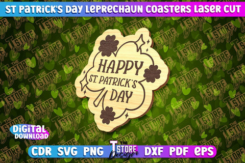 St. Patrick's Day Leprechaun Coasters | Laser Cutting File | CNC File SVG The T Store Design 