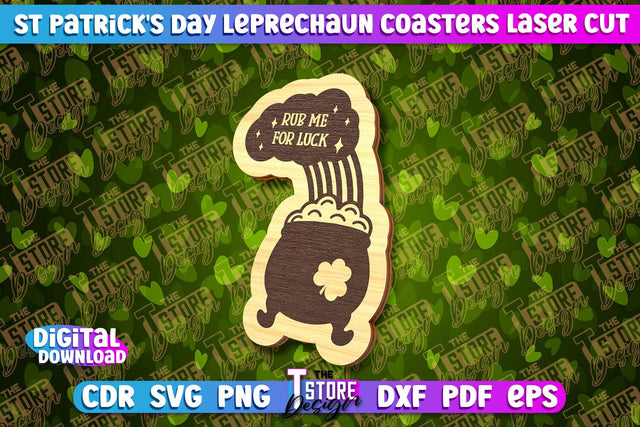 St. Patrick's Day Leprechaun Coasters | Laser Cutting File | CNC File SVG The T Store Design 
