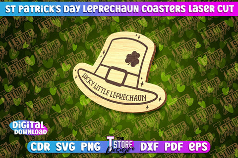 St. Patrick's Day Leprechaun Coasters | Laser Cutting File | CNC File SVG The T Store Design 