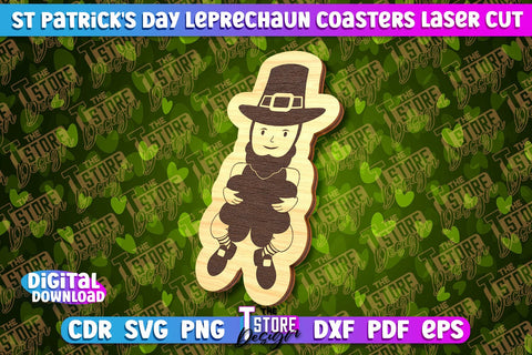 St. Patrick's Day Leprechaun Coasters | Laser Cutting File | CNC File SVG The T Store Design 