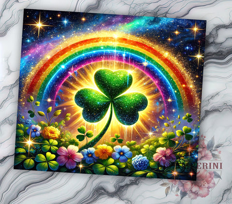 St. Patrick's Day Lucky Rainbow Tumbler, Shamrock Clover Mug, Lucky Rainbow Drinkware, 20oz Floral Tumbler, Irish Spring Design, Cute Shamrock Wrap, St. Paddy's Day Gift Sublimation Li Zamperini 