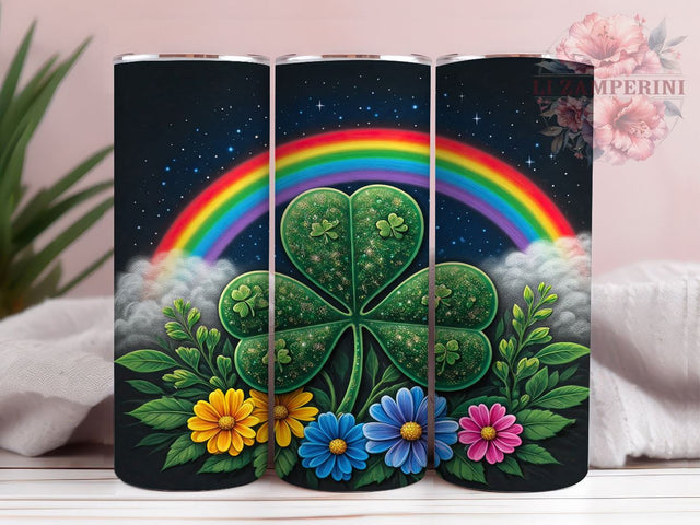 St. Patrick's Day Lucky Rainbow Tumbler, Shamrock Clover Mug, Lucky Rainbow Drinkware, 20oz Floral Tumbler, Irish Spring Design, Cute Shamrock Wrap, St. Paddy's Day Gift Sublimation Li Zamperini 