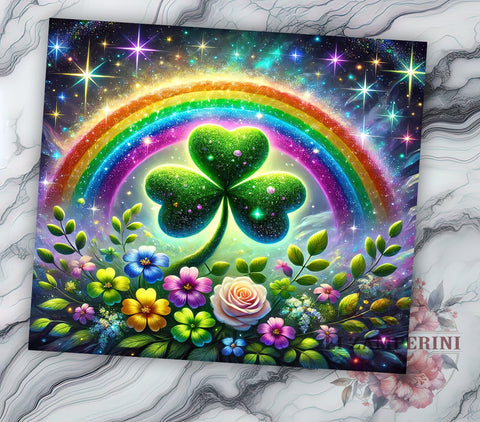 St. Patrick's Day Lucky Rainbow Tumbler, Shamrock Clover Mug, Lucky Rainbow Drinkware, 20oz Floral Tumbler, Irish Spring Design, Cute Shamrock Wrap, St. Paddy's Day Gift Sublimation Li Zamperini 