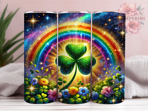 St. Patrick's Day Lucky Rainbow Tumbler, Shamrock Clover Mug, Lucky Rainbow Drinkware, 20oz Floral Tumbler, Irish Spring Design, Cute Shamrock Wrap, St. Paddy's Day Gift Sublimation Li Zamperini 