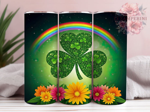 St. Patrick's Day Lucky Rainbow Tumbler, Shamrock Clover Mug, Lucky Rainbow Drinkware, 20oz Floral Tumbler, Irish Spring Design, Cute Shamrock Wrap, St. Paddy's Day Gift Sublimation Li Zamperini 
