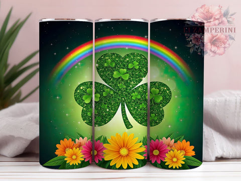 St. Patrick's Day Lucky Rainbow Tumbler, Shamrock Clover Mug, Lucky Rainbow Drinkware, 20oz Floral Tumbler, Irish Spring Design, Cute Shamrock Wrap, St. Paddy's Day Gift Sublimation Li Zamperini 