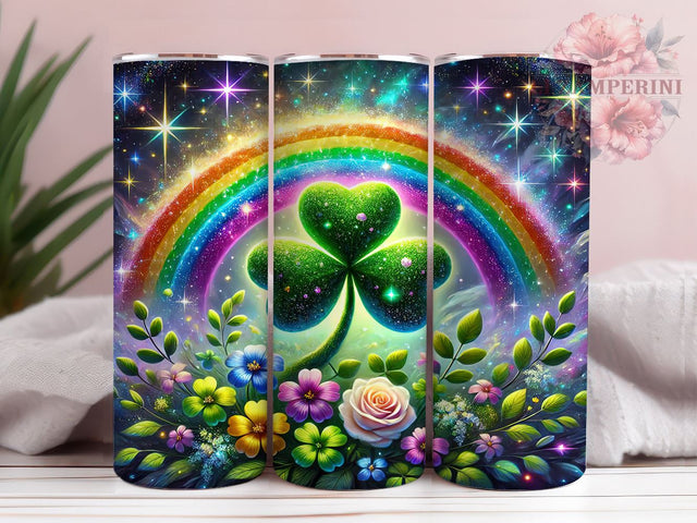 St. Patrick's Day Lucky Rainbow Tumbler, Shamrock Clover Mug, Lucky Rainbow Drinkware, 20oz Floral Tumbler, Irish Spring Design, Cute Shamrock Wrap, St. Paddy's Day Gift Sublimation Li Zamperini 