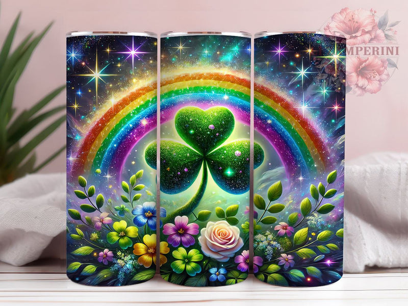 St. Patrick's Day Lucky Rainbow Tumbler, Shamrock Clover Mug, Lucky Rainbow Drinkware, 20oz Floral Tumbler, Irish Spring Design, Cute Shamrock Wrap, St. Paddy's Day Gift Sublimation Li Zamperini 