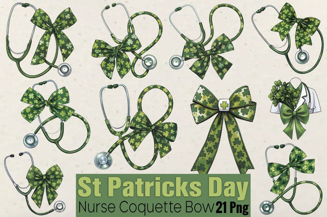 St Patricks Day Nurse Coquette Bow Png Bundle SVG Angelina750 