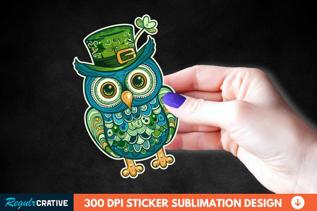 St Patrick's Day Owl Sticker Clipart Sublimation Regulrcrative 