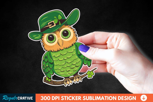 St Patrick's Day Owl Sticker Clipart Sublimation Regulrcrative 