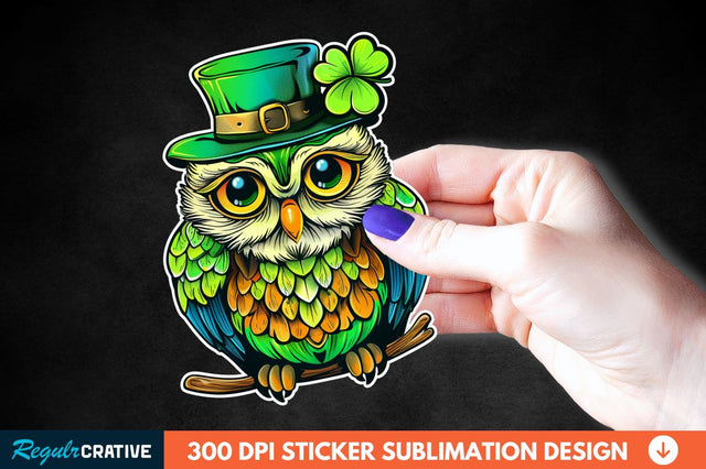 St Patrick's Day Owl Sticker Clipart Sublimation Regulrcrative 