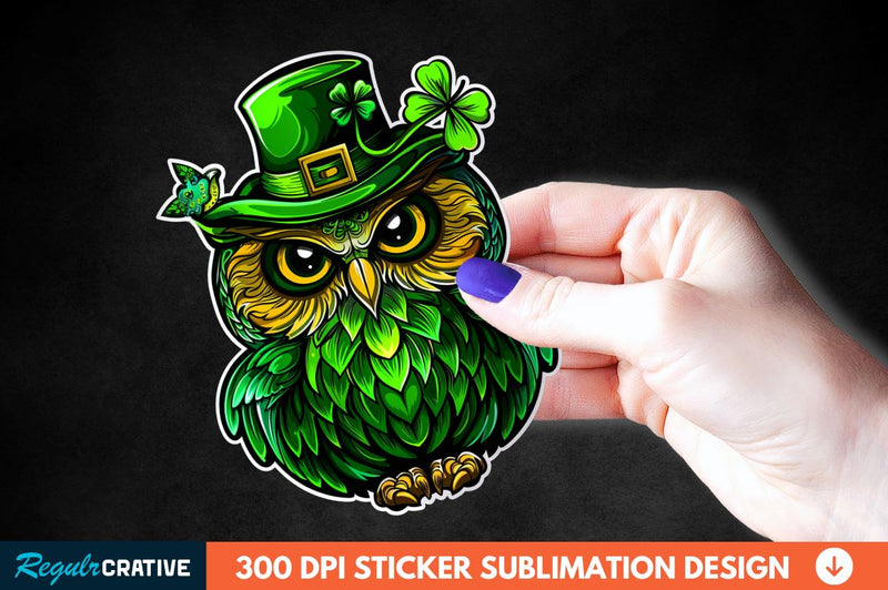 St Patrick's Day Owl Sticker Clipart Sublimation Regulrcrative 