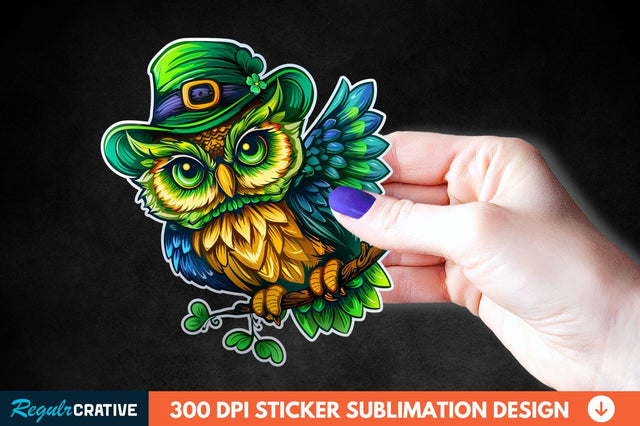 St Patrick's Day Owl Sticker Clipart Sublimation Regulrcrative 