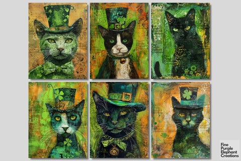 St. Patrick's Day Pets Digital Junk Journal Kit Half Pages Digital Pattern Fine Purple Elephant Creations 