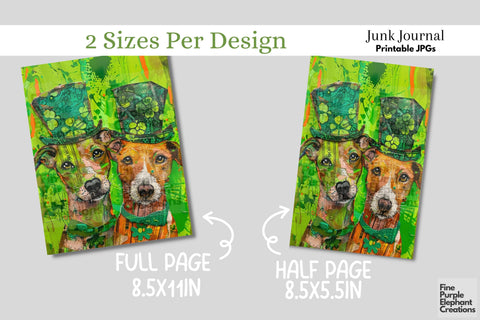 St. Patrick's Day Pets Digital Junk Journal Kit Half Pages Digital Pattern Fine Purple Elephant Creations 