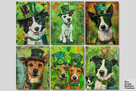 St. Patrick's Day Pets Digital Junk Journal Kit Half Pages Digital Pattern Fine Purple Elephant Creations 