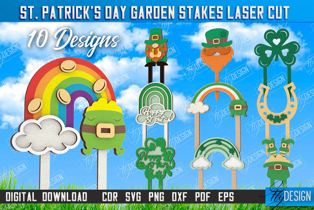St. Patrick's Day Plant Stakes Bundle | Indoor Flowers Decoration | Garden Stake | Lawn Stake | CNC Files SVG Fly Design 