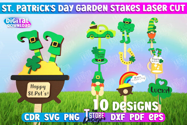 St. Patrick's Day Plant Stakes Bundle | Indoor Flowers Decoration | Garden Stake | Lawn Stake | CNC Files SVG The T Store Design 