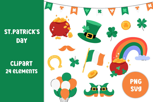 St Patricks Day PNG Clipart | Saint Patricks Clip Art Digital Download | Shamrock, Clover, Leprechauns Hat, Irish Flag, Pot of Gold, Rainbow SVG AnnaViolet_store 