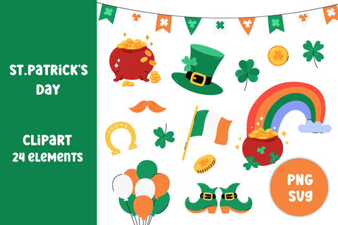 St Patricks Day PNG Clipart | Saint Patricks Clip Art Digital Download | Shamrock, Clover, Leprechauns Hat, Irish Flag, Pot of Gold, Rainbow SVG AnnaViolet_store 