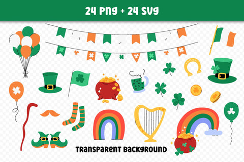 St Patricks Day PNG Clipart | Saint Patricks Clip Art Digital Download | Shamrock, Clover, Leprechauns Hat, Irish Flag, Pot of Gold, Rainbow SVG AnnaViolet_store 