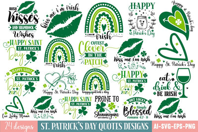 St. Patrick's Day Quotes Svg bundle/24 designs,SVGs,Quotes and Sayings,Food & Drink,On Sale, Print & Cut SVG designmaster24 