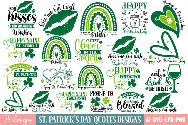 St. Patrick's Day Quotes Svg bundle/24 designs,SVGs,Quotes and Sayings,Food & Drink,On Sale, Print & Cut SVG designmaster24 
