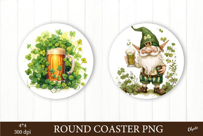 St Patricks Day Round Coaster PNG. Beer, Gnome Sublimation PNG Beer, Gnome Round Coaster Sublimation PNG St Patricks Day PNG Sublimation Olga Terlyanskaya 