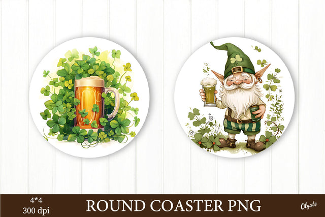 St Patricks Day Round Coaster PNG. Beer, Gnome Sublimation PNG Beer, Gnome Round Coaster Sublimation PNG St Patricks Day PNG Sublimation Olga Terlyanskaya 