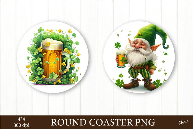St Patricks Day Round Coaster PNG. Beer, Gnome Sublimation Sublimation Olga Terlyanskaya 