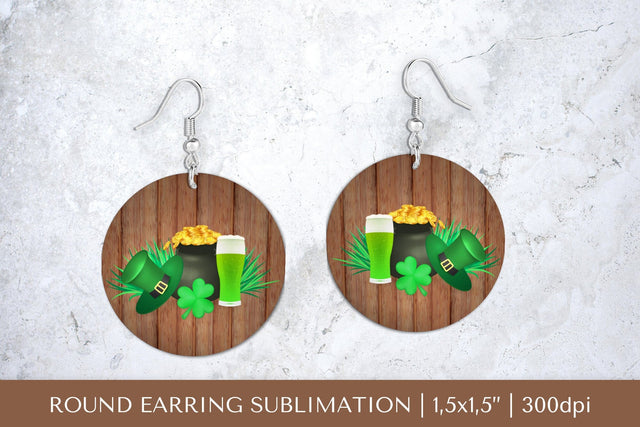 St. Patrick’s Day round earrings sublimation design PNG Sublimation LaBelezoka 