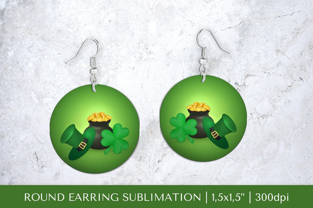 St. Patricks Day round earrings sublimation design Sublimation LaBelezoka 