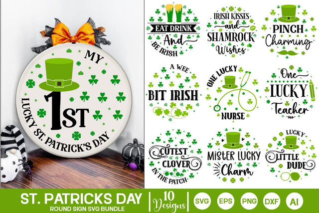 St. Patrick's Day Round Sign SVG Bundle, St. Patrick's Day SVG Bundle, St. Patrick's Day SVG, SVGs, Quotes and Sayings, Food & Drink, On Sale, Print & Cut SVG DesignPlante 503 