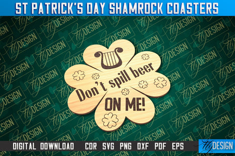 St. Patrick's Day Shamrock Coasters | Laser Cutting File | CNC File SVG Fly Design 
