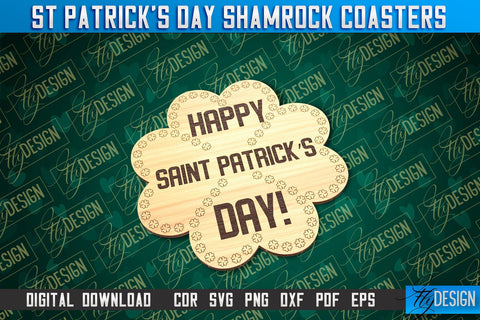 St. Patrick's Day Shamrock Coasters | Laser Cutting File | CNC File SVG Fly Design 
