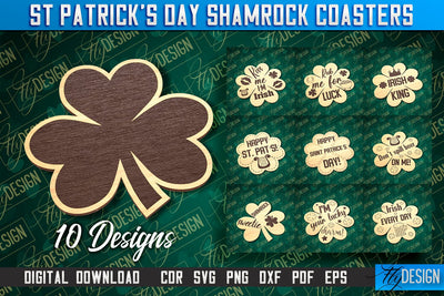 St. Patrick's Day Shamrock Coasters | Laser Cutting File | CNC File SVG Fly Design 