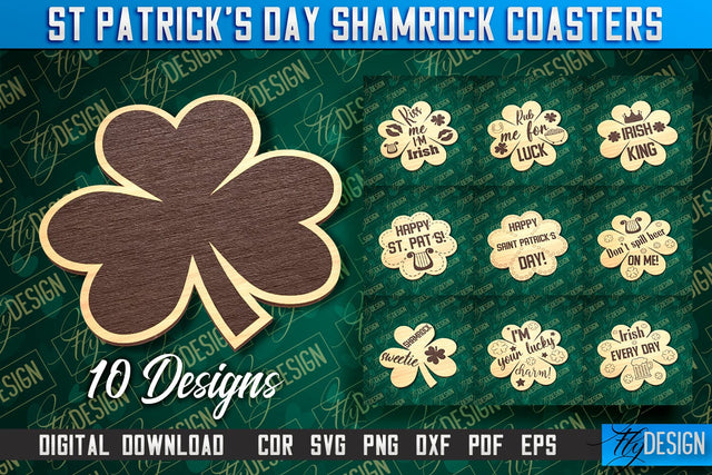St. Patrick's Day Shamrock Coasters | Laser Cutting File | CNC File SVG Fly Design 