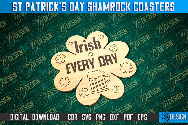 St. Patrick's Day Shamrock Coasters | Laser Cutting File | CNC File SVG Fly Design 