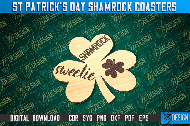 St. Patrick's Day Shamrock Coasters | Laser Cutting File | CNC File SVG Fly Design 
