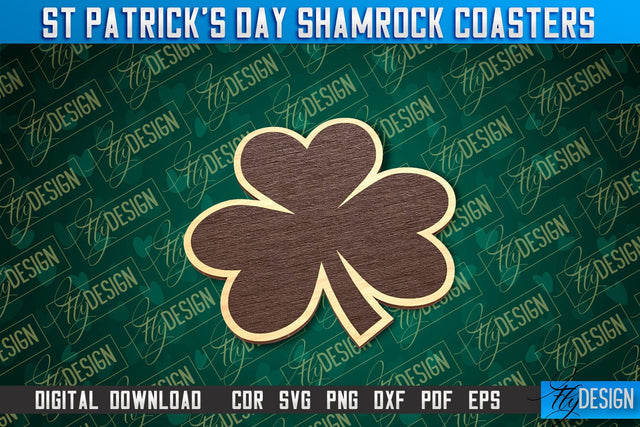 St. Patrick's Day Shamrock Coasters | Laser Cutting File | CNC File SVG Fly Design 