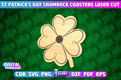 St. Patrick's Day Shamrock Coasters | Laser Cutting File | CNC File SVG The T Store Design 